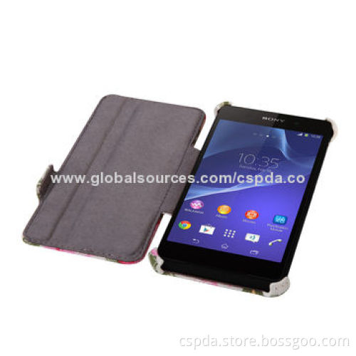 Heat setting PU back standing leather case for Sony Xperia Z2 with flower, OEM and ODM acceptable
